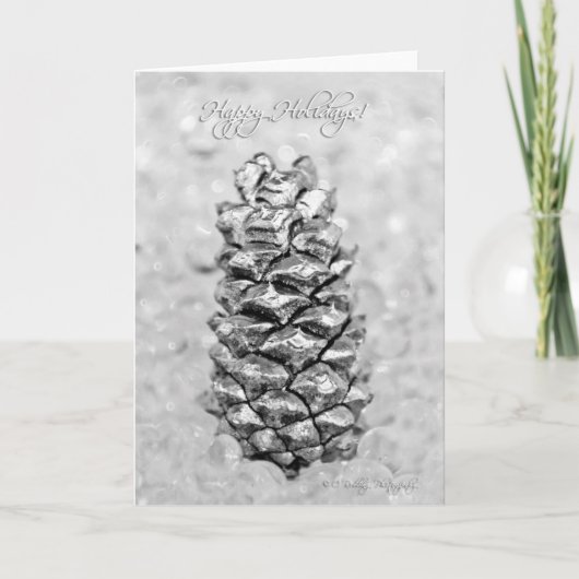 Silver Pine Cone Tree Weihnachtskarte Feiertagskarte (Vorderseite)