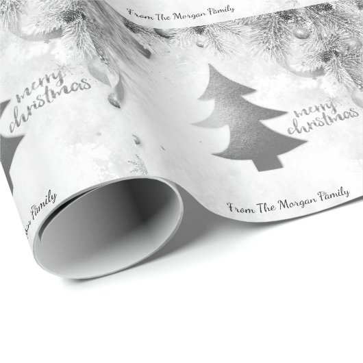 Silver Pine Tree, Balls Frohe Weihnachten Geschenkpapier (Rolleneckpunkt)