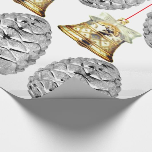 Silver Pinecones and Bells Wrapping Paper Geschenkpapier (Ecke)