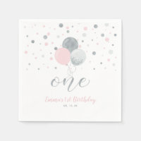 Silver & Pink Balloons, Confetti Girl 1. Geburtsta