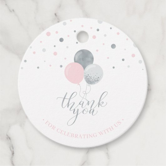 Silver & Pink Balloons | Party Vielen Dank für Ihr Geschenkanhänger (Vorderseite)
