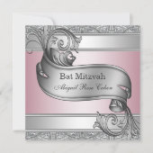 Silver Pink Bat Mitzvah Einladung (Vorderseite)