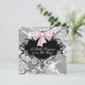 Silver Pink Black Princess Baby Girl Dusche Einladung (Stehend Vorderseite)