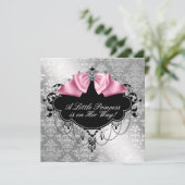 Silver Pink Black Princess Baby Girl Dusche Einladung (Stehend Vorderseite)