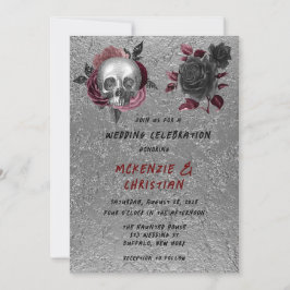 Silver Pink Black Skull Head Halloween Hochzeit Einladung