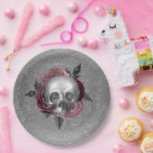 Silver Pink Black Skull Head Hochzeit Pappteller (Party)