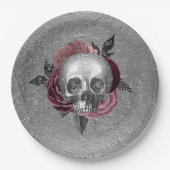 Silver Pink Black Skull Head Hochzeit Pappteller (Vorderseite)
