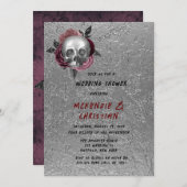 Silver Pink Black Skull Head Polterabend Einladung (Vorne/Hinten)