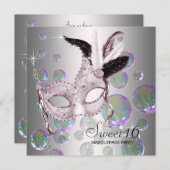 Silver Pink Blubbles 16 . Geburtstag Masquerade Pa Einladung (Vorne/Hinten)