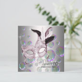 Silver Pink Blubbles 16 . Geburtstag Masquerade Pa Einladung (Stehend Vorderseite)