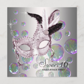 Silver Pink Blubbles 16 . Geburtstag Masquerade Pa Einladung