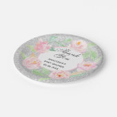Silver & Pink Blumenstrauß Danke Baby Dusche Pappteller (Schrägansicht)