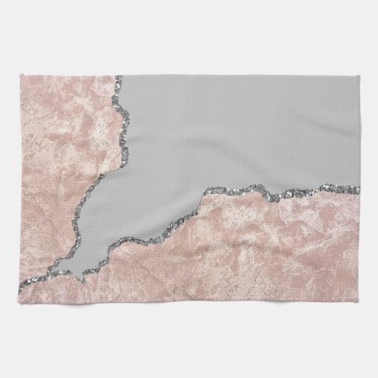 Silver Pink Brushed Metal Glitzer Geschirrtuch (Horizontal)