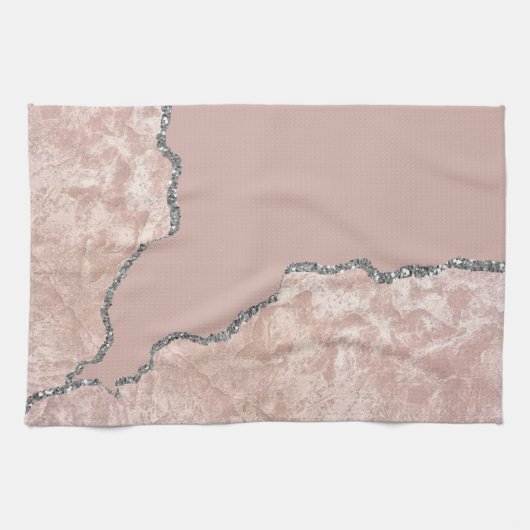 Silver Pink Brushed Metal Glitzer Geschirrtuch (Horizontal)