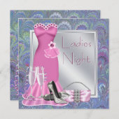 Silver Pink Champagne Lila Pink Ladys Night Einladung (Vorne/Hinten)