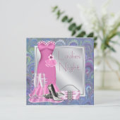 Silver Pink Champagne Lila Pink Ladys Night Einladung (Stehend Vorderseite)