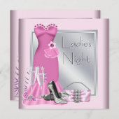 Silver Pink Champagne Pink Ladys Night Einladung (Vorne/Hinten)