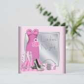 Silver Pink Champagne Pink Ladys Night Einladung (Stehend Vorderseite)