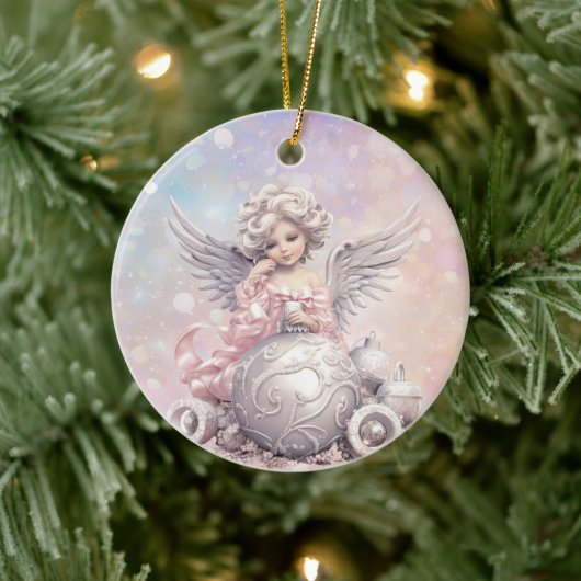 Silver Pink Christmas Angel Girl Keramik Ornament (Baum)