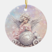 Silver Pink Christmas Angel Girl Keramik Ornament (Vorne)