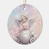 Silver Pink Christmas Angel Girl Keramik Ornament (Links)