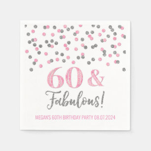 Silver Pink Confetti 60 & Fabulous Serviette
