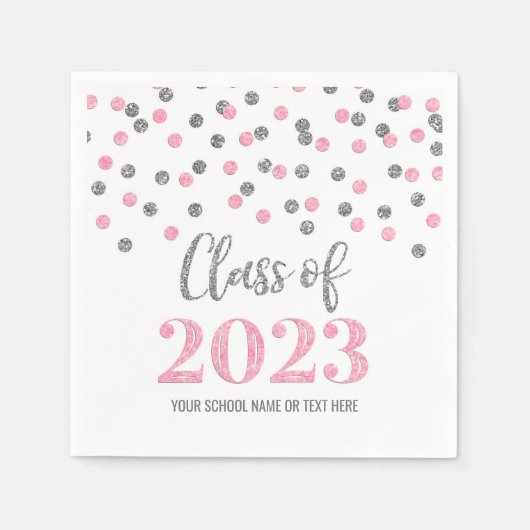 Silver Pink Confetti Class of 2023 Napkins Serviette (Vorderseite)