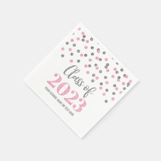 Silver Pink Confetti Class of 2023 Napkins Serviette (Ecke)