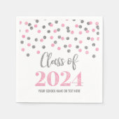 Silver Pink Confetti Class of 2024 Napkins Serviette (Vorderseite)
