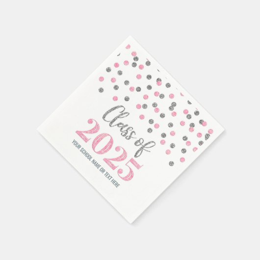 Silver Pink Confetti Class of 2025 Napkins Serviette (Ecke)