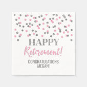 Silver Pink Confetti Happy Retirement Serviette (Vorderseite)