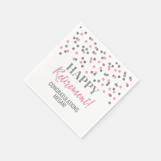 Silver Pink Confetti Happy Retirement Serviette (Ecke)