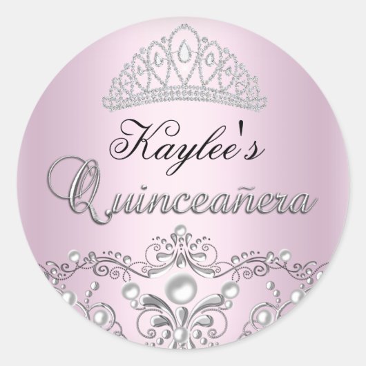 Silver & Pink Damask Pearl Quinceanera Sticker (Vorderseite)