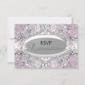 Silver & Pink Damask Pearl Quinceanera UAWG Einladung (Vorderseite)