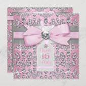 Silver Pink Diamond Pink & Gray Sweet 16 Geburtsta Einladung (Vorne/Hinten)