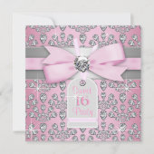 Silver Pink Diamond Pink & Gray Sweet 16 Geburtsta Einladung (Vorderseite)