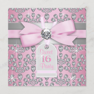 Silver Pink Diamond Pink & Gray Sweet 16 Geburtsta Einladung