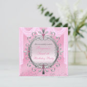 Silver Pink Extravagante Rahmen Sweet 16 Party Ein Einladung (Stehend Vorderseite)