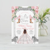 Silver & Pink Floral Charra Quinceanera Geburtstag Einladung (Stehend Vorderseite)