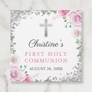 Silver Pink Floral First Heilige Kommune Vielen Da Geschenkanhänger