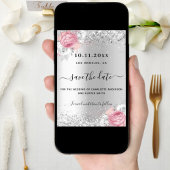 Silver pink florals wedding save the date