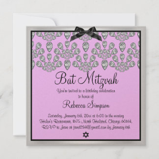 Silver & Pink Forever Diamonds Bat Mitzvah Einladu Einladung