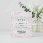 Silver Pink Foto Budget Baby Dusche Einladung (Stehend Vorderseite)
