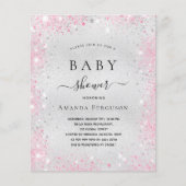 Silver Pink Foto Budget Baby Dusche Einladung (Vorderseite)