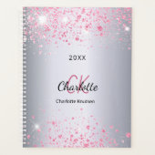 Silver pink glitter name monogram 2023 planer (Vorderseite)