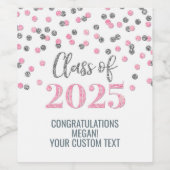 Silver Pink Glitzer Class of 2025 Abschluss Weinetikett (Einzelnes Label)