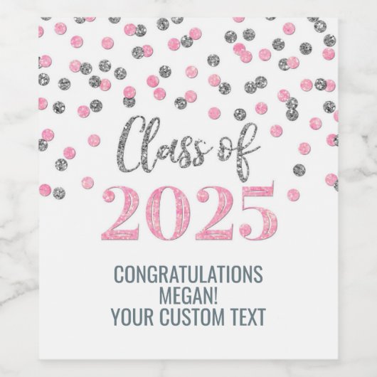 Silver Pink Glitzer Class of 2025 Abschluss Weinetikett (Einzelnes Label)