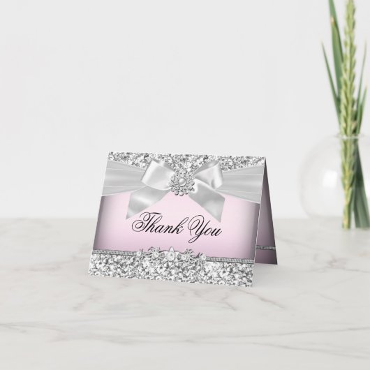 Silver Pink Glitzer & Jewel Bow Danke-Card Dankeskarte (Vorderseite)