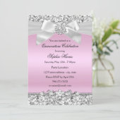Silver Pink Glitzer Jewel Bow Quinceanera Geburtst Einladung (Stehend Vorderseite)