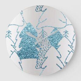 Silver Pink Glitzer Winter Metallic Blue Holidays Große Wanduhr